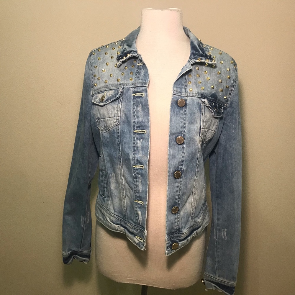 Light Wash Spiked Denim Jacket